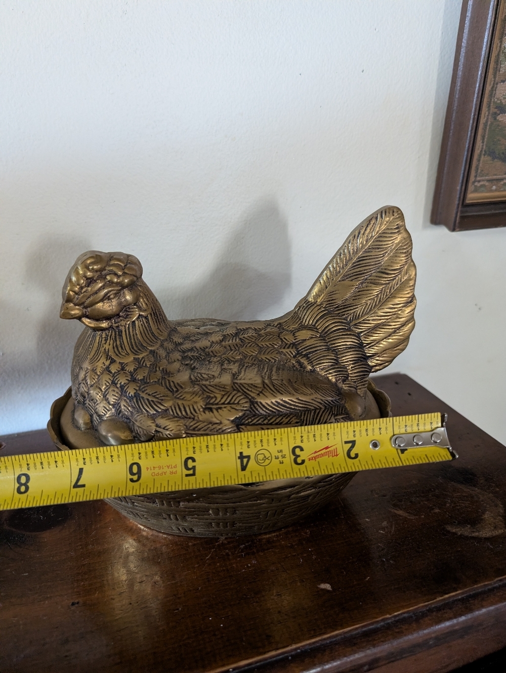 Rare Vintage Brass Hen on Nest Lidded Candy Dish - Mid Century One Of A Kind MCM - Picture 13 of 16